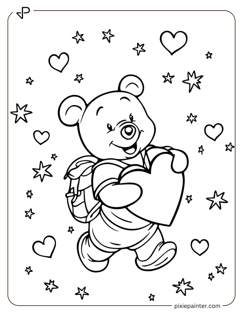 15. Happy Pooh Dancing Under Heart Shaped Stars