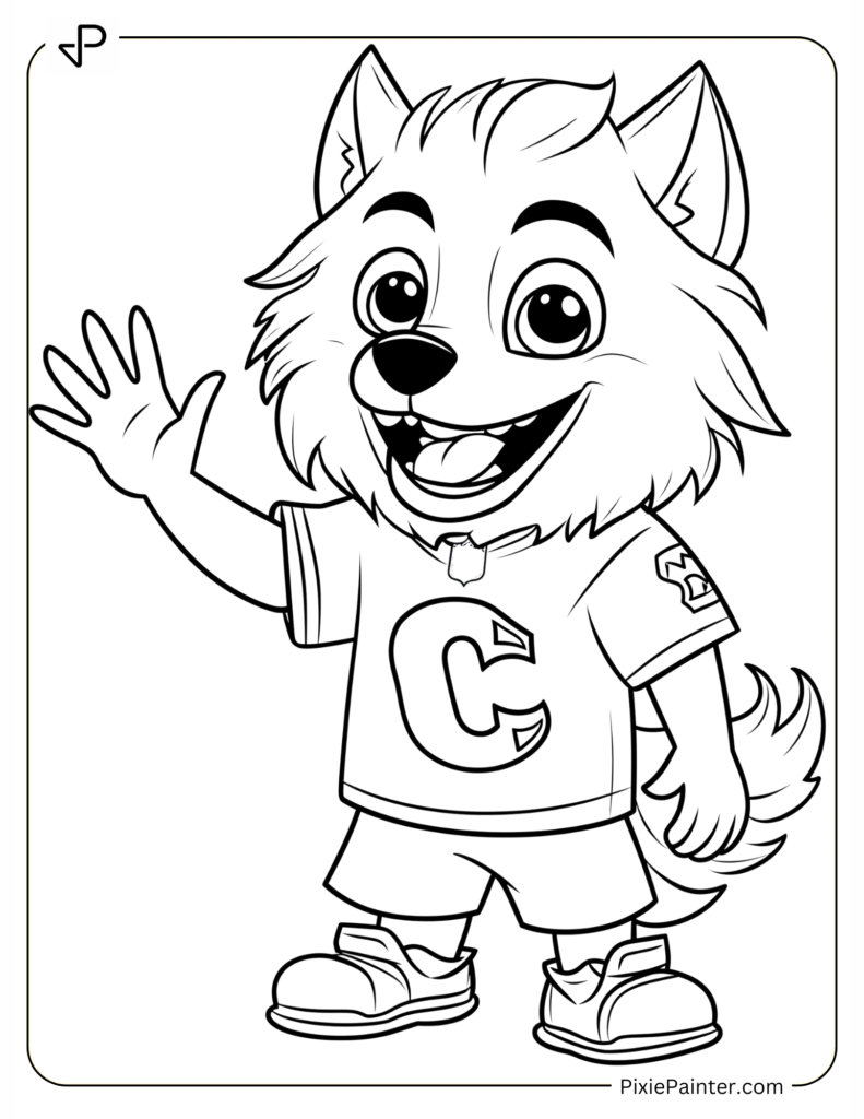 Coloring Page Where K.C. Wolf, the Chiefs’ Mascot, Waving