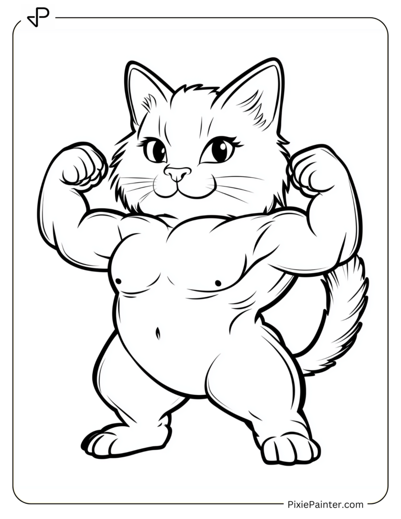 Fortnite Characters Coloring Pages of Meowscles Showing Off His Muscles