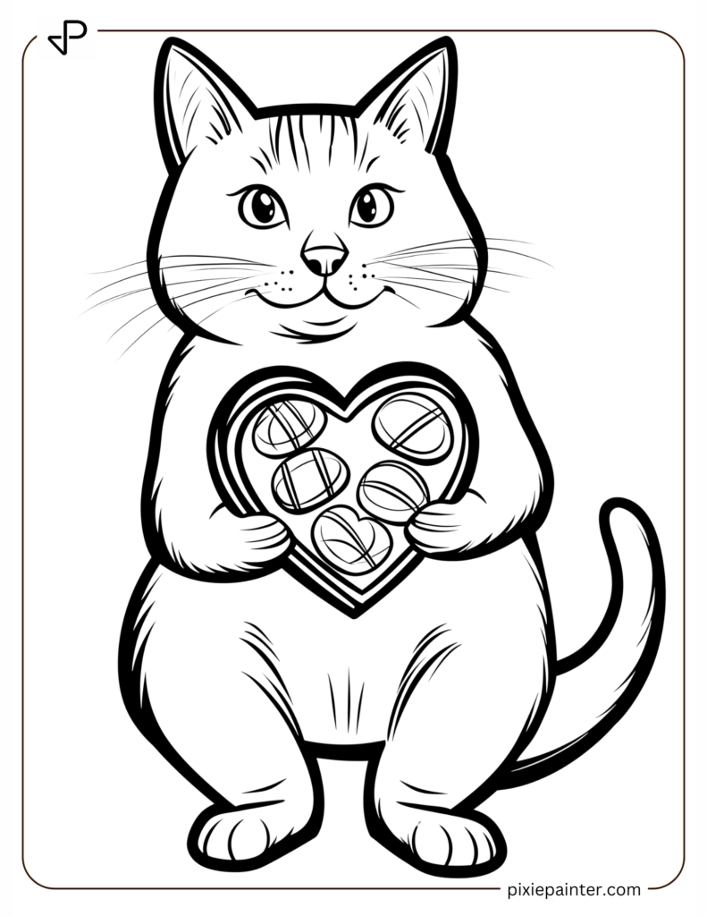 Cat Holding A Heart-Shaped Box Of Chocolates