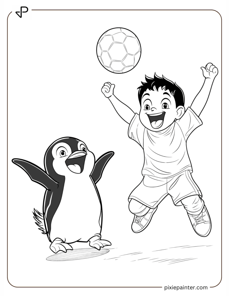 16. Happy Football Player Dancing WIth Penguin