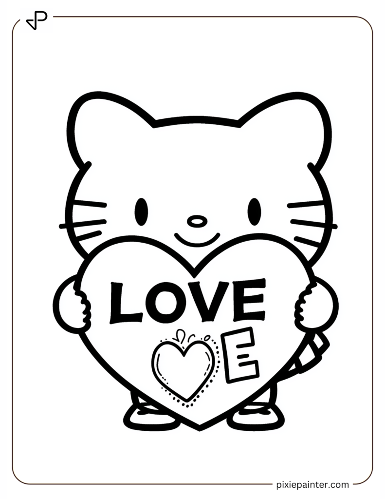 Hello Kitty Holding a Heart That Says Love