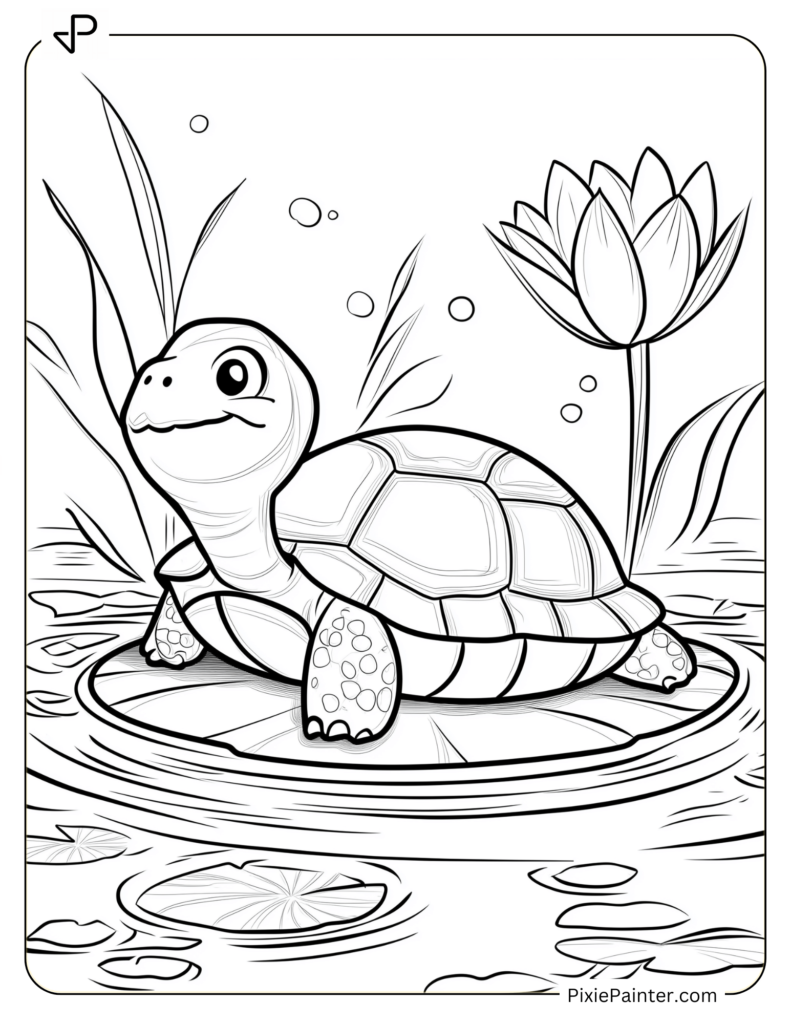 Tortoise Sitting on a Lily Pad