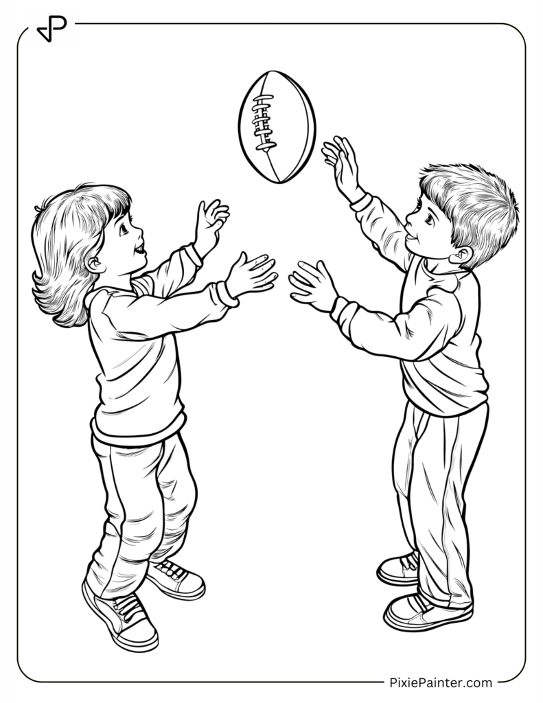 Super Bowl Coloring Page Where Two Kids Playing Catch