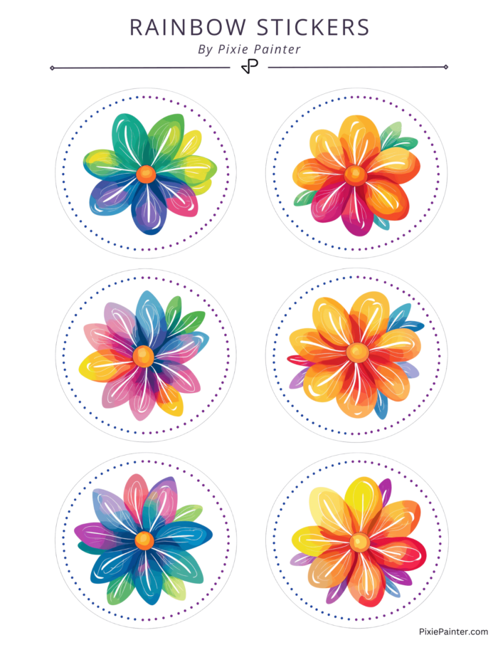 Rainbow colored flower stickers