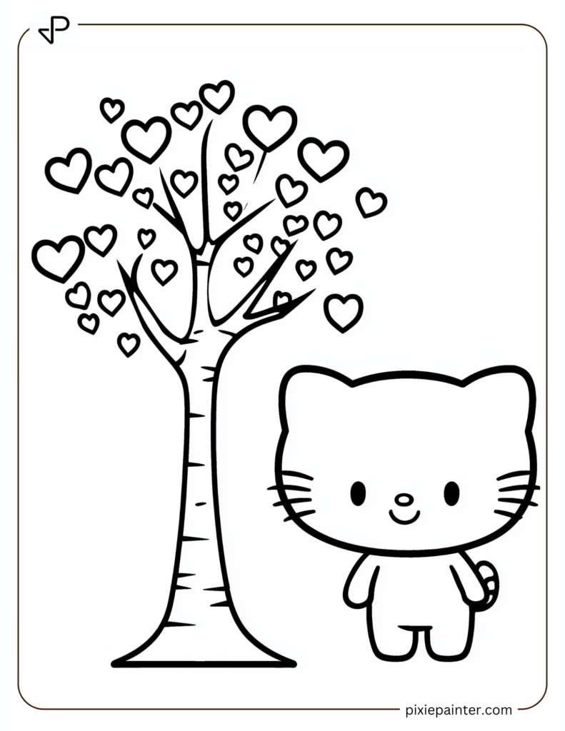 Graceful Hello Kitty Next to a Heart Tree