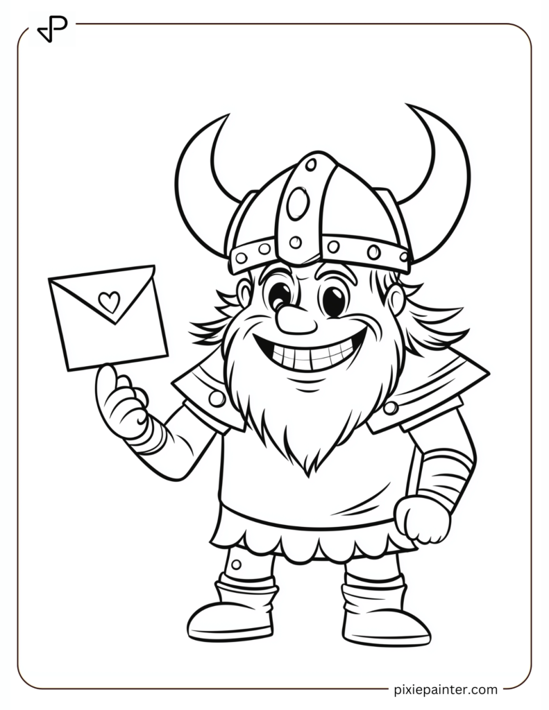 Happy Viking Holding a Love Letter