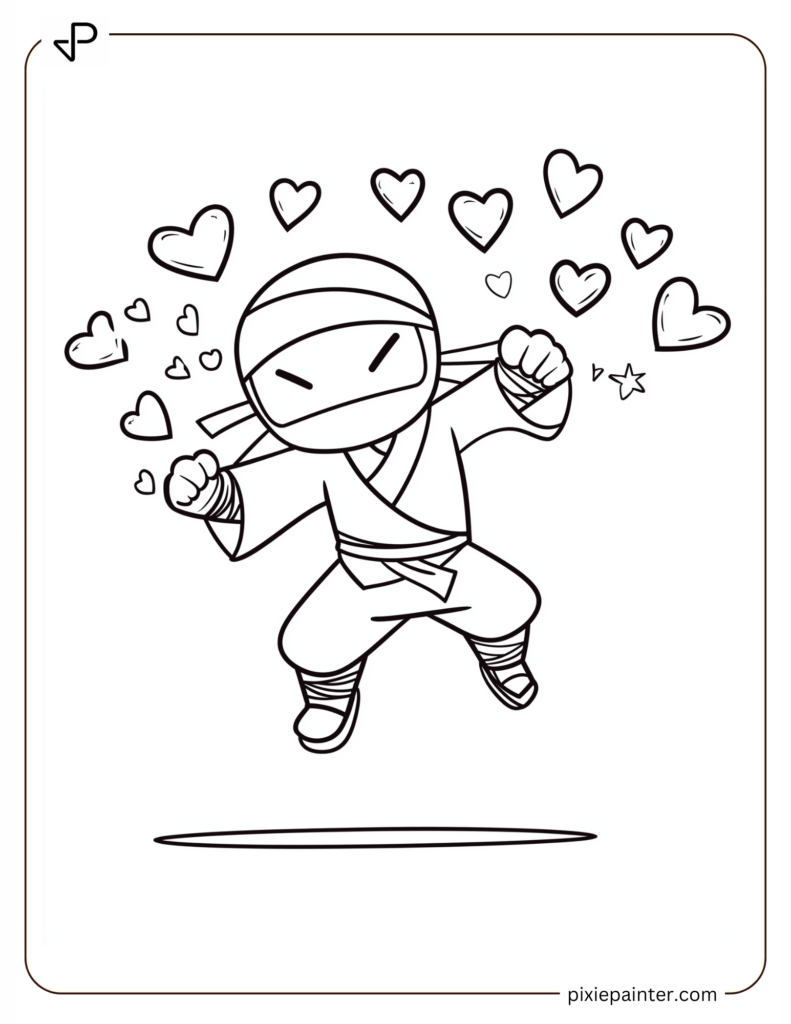 Cute Ninja Throwing Heart-Shaped Stars