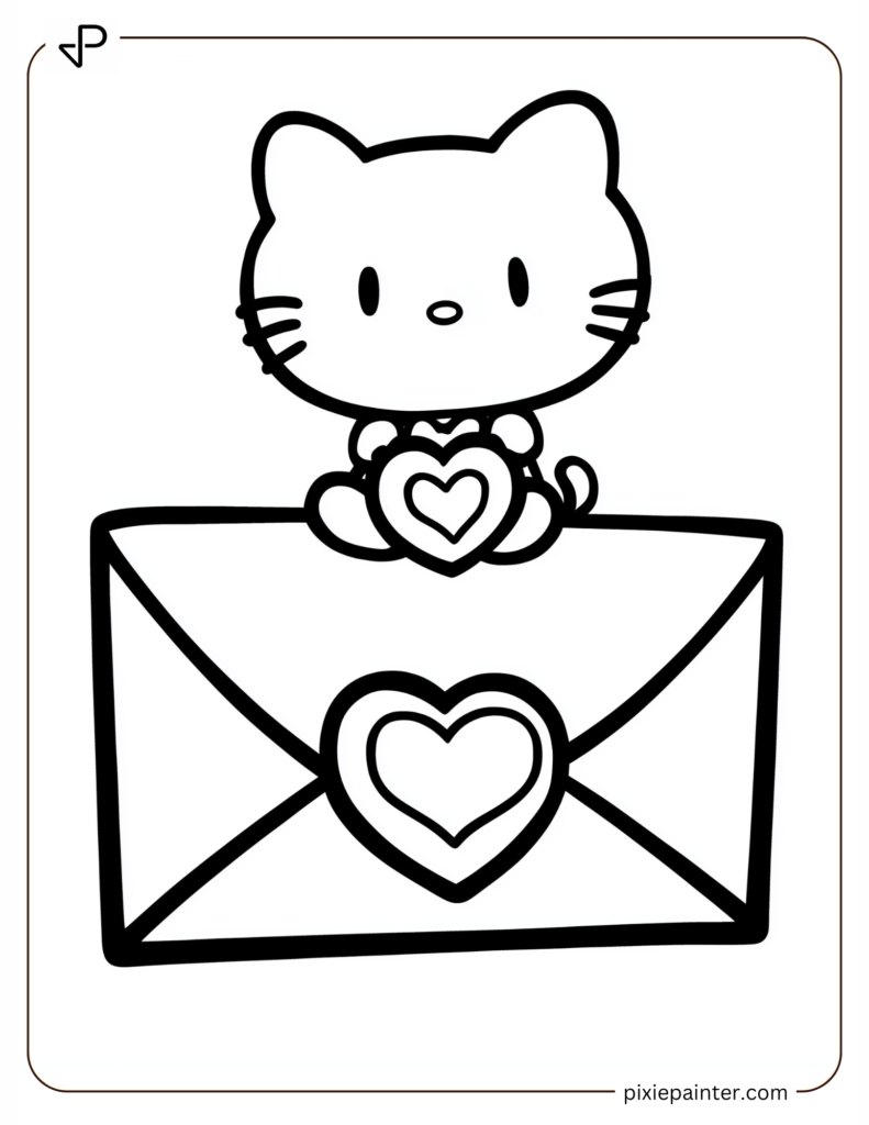 Hello Kitty Sitting on a Giant Love Letter