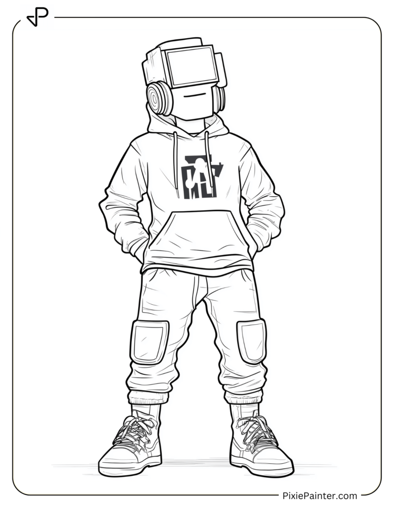 Fortnite Characters Coloring Pages of Marshmello Standing with His Iconic Helmet