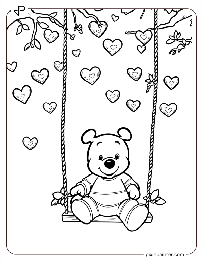 19. Baby Pooh On A Swing With Heart Decor