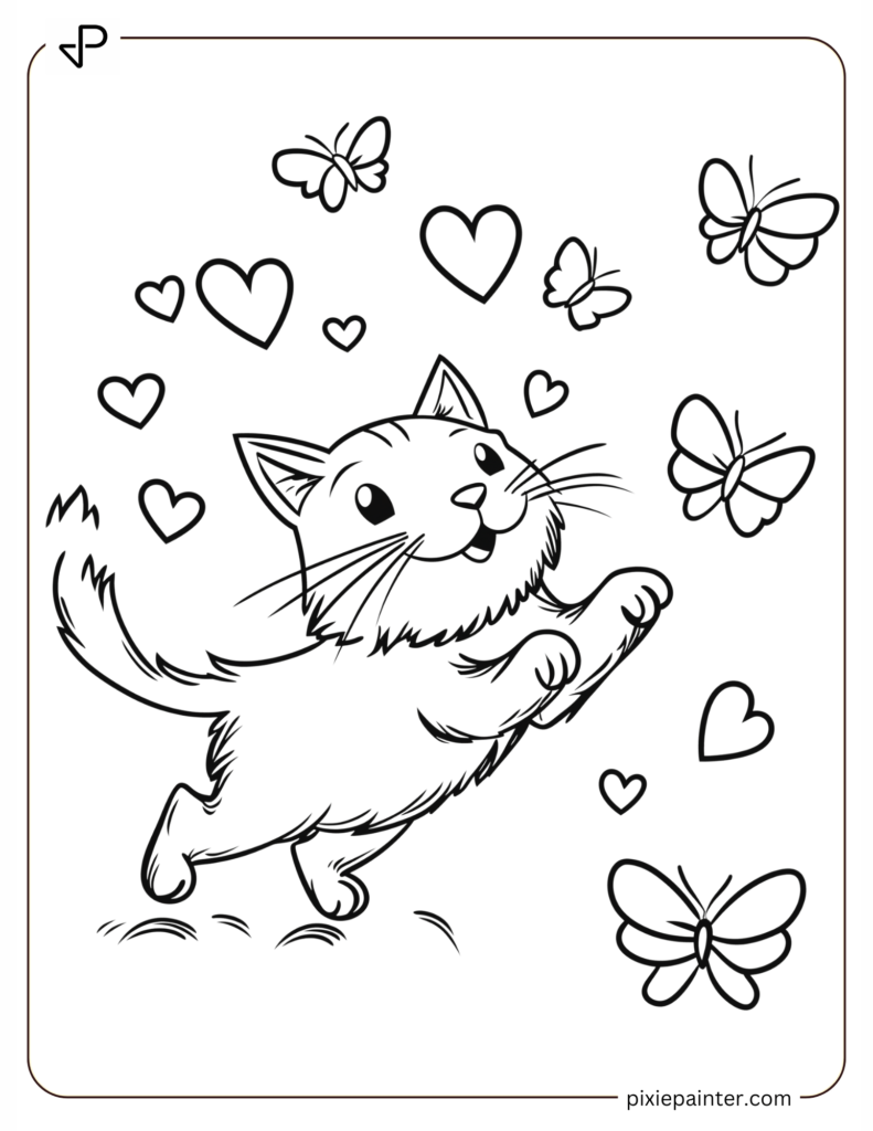 Cat Chasing Hearts And Butterflies