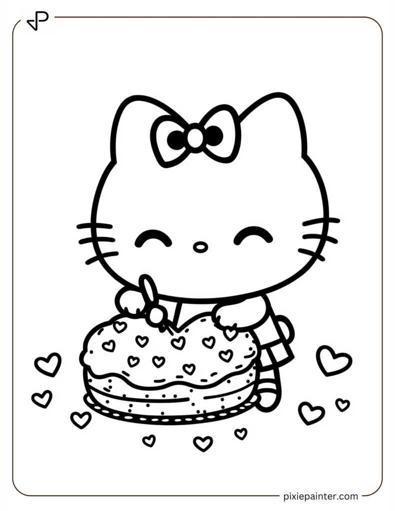 Creative Hello Kitty Decorating a Heart Cake