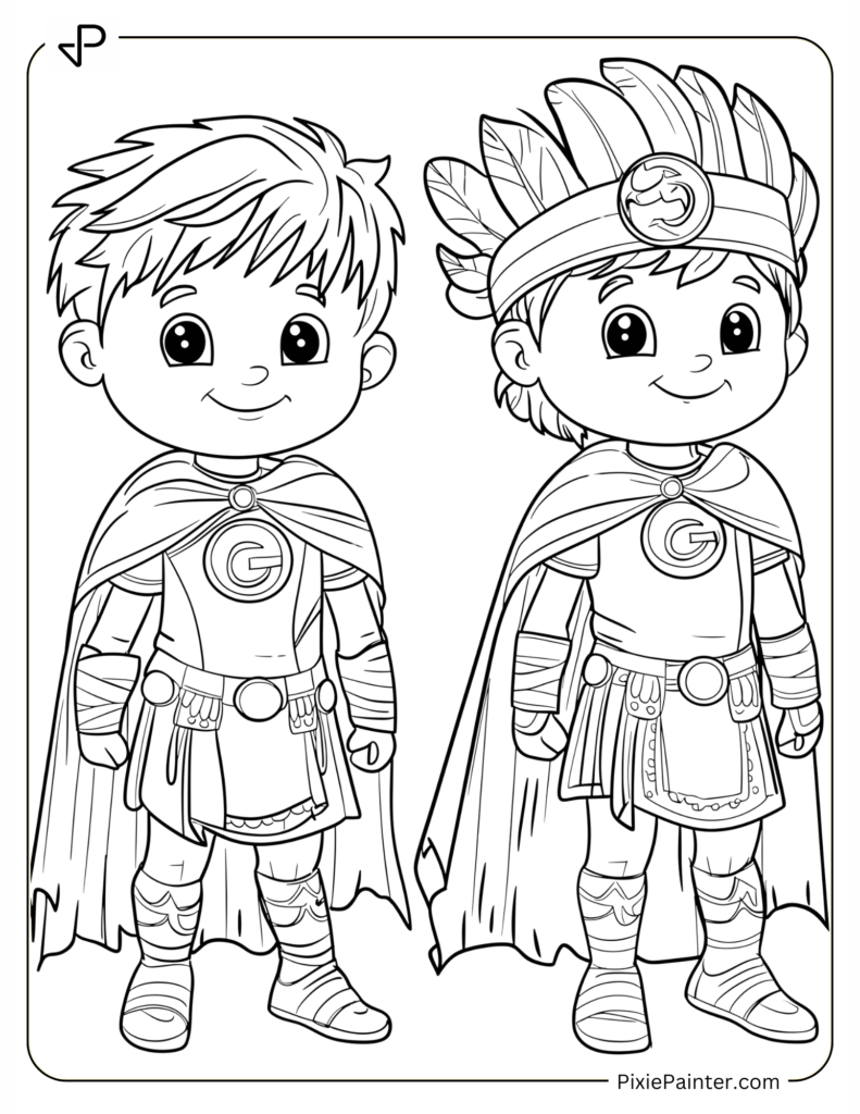 Coloring Page Where Kids Dressed as Chiefs Superheroes