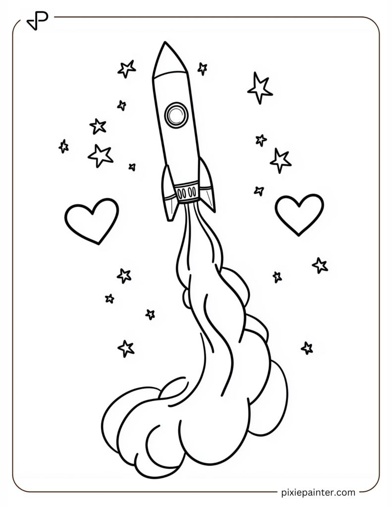 Space Rocket Blasting Off with Hearts