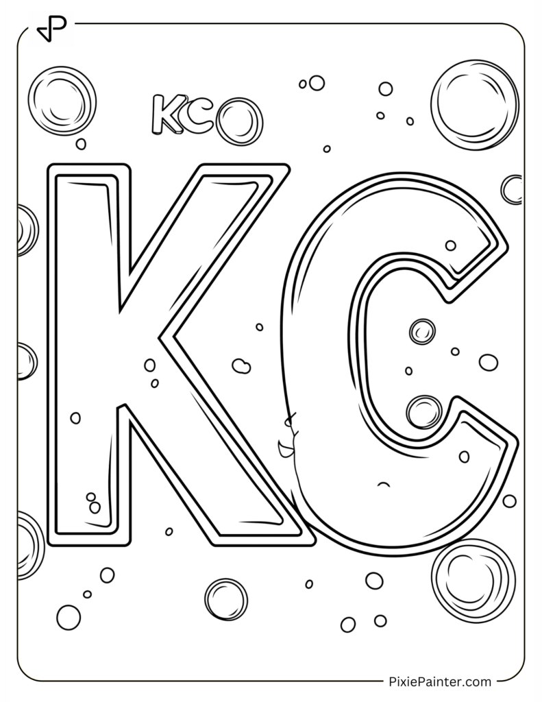 Kansas City Chiefs Coloring Page Where Bubble-Style Outline of “KC” Letters