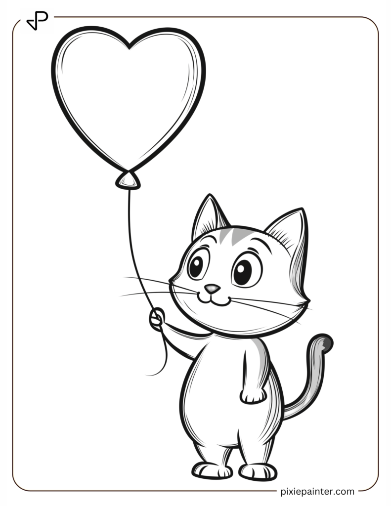 Cat Holding A Heart-Shaped Balloon