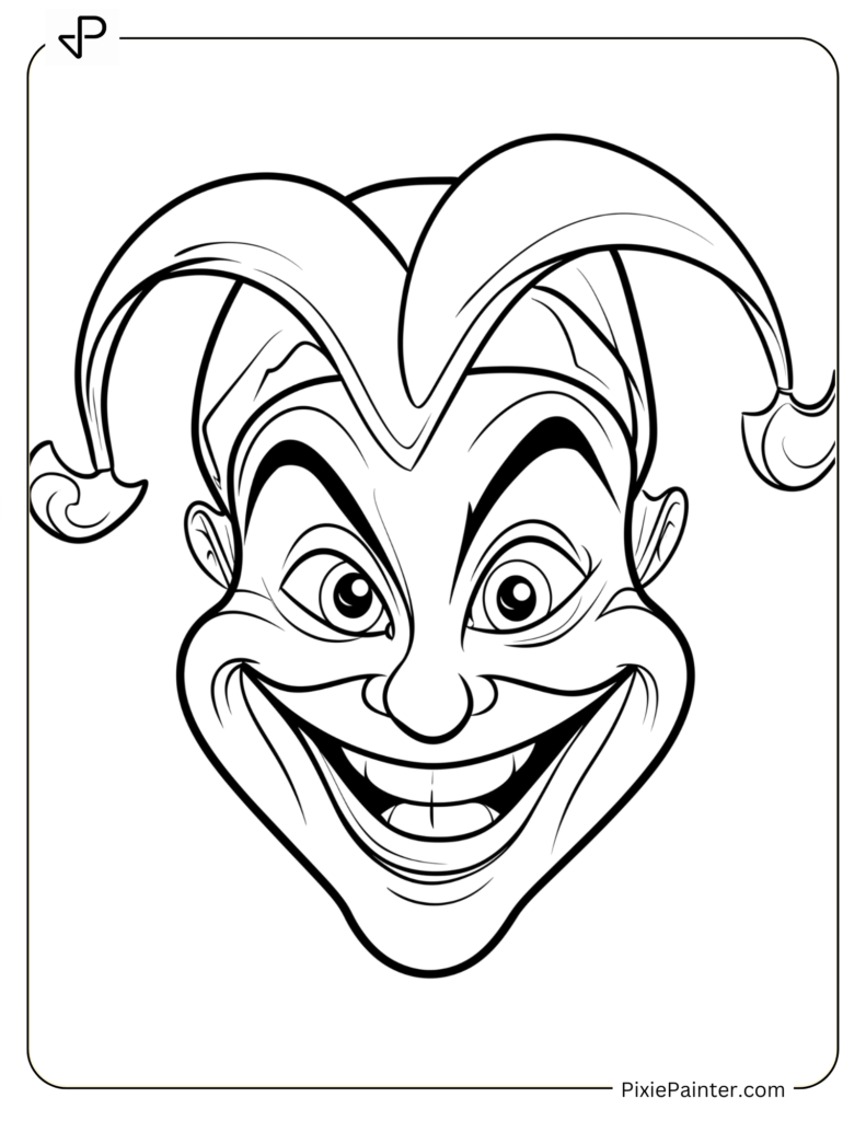 April Fools Day Coloring Page - Goofy Jester Face With A Silly Expression