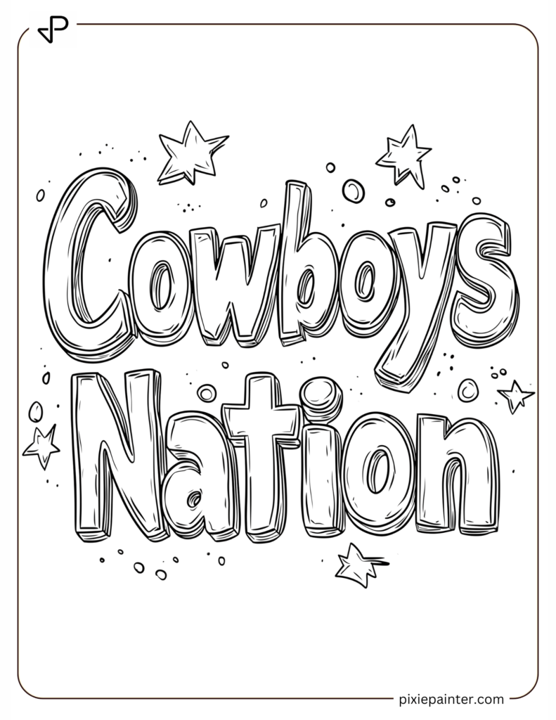 2. Simple Outline of “Cowboys Nation” in Playful Font -dallas cowboys coloring pages