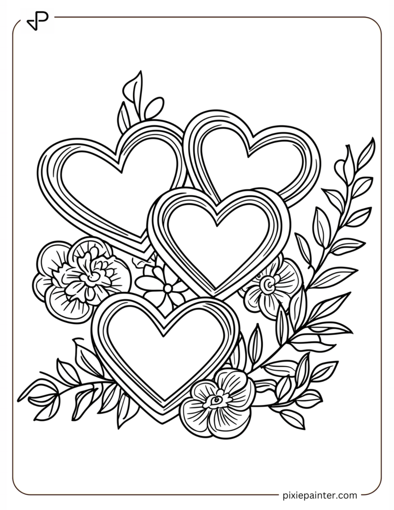 Abstract Heart Shapes With Floral Accents