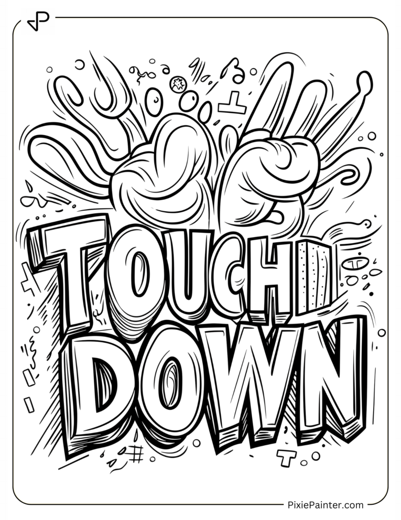 Bold “TOUCHDOWN” Sign – Super Bowl Coloring Page