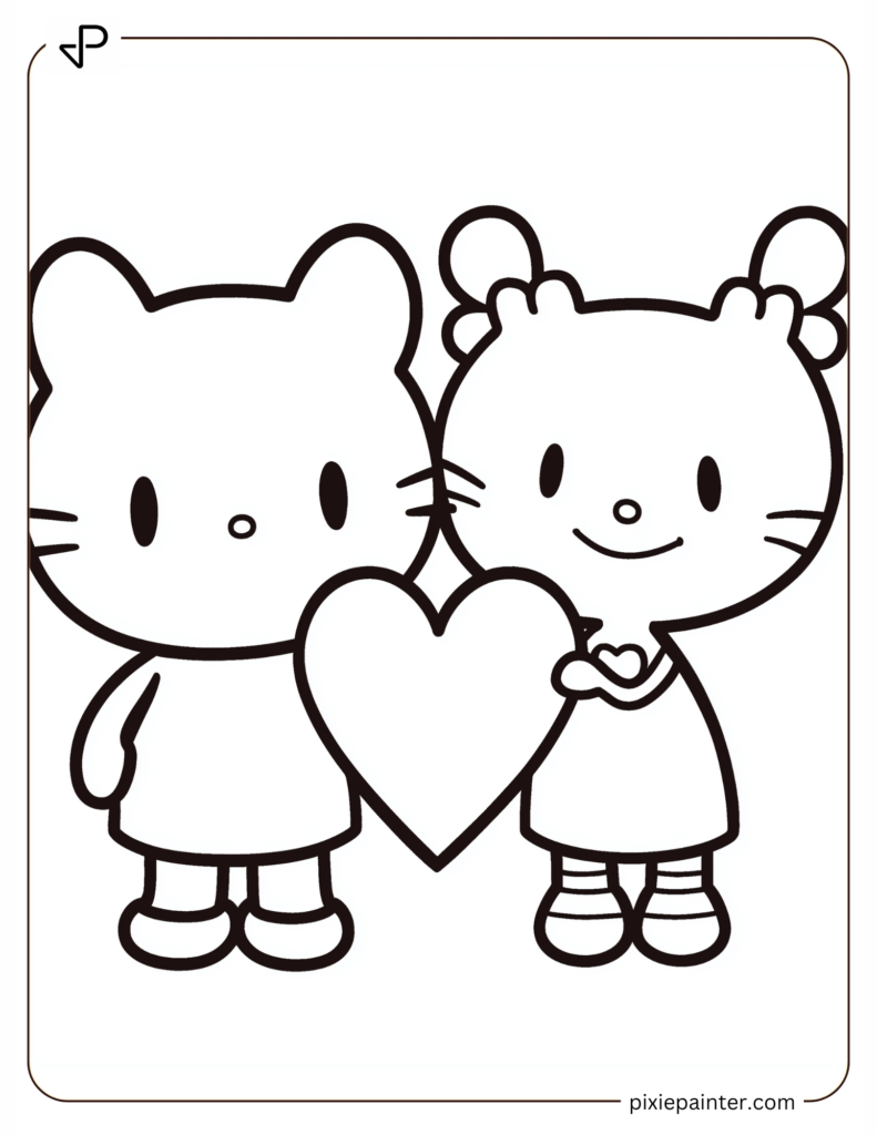 Hello Kitty and Keroppi Holding a Heart