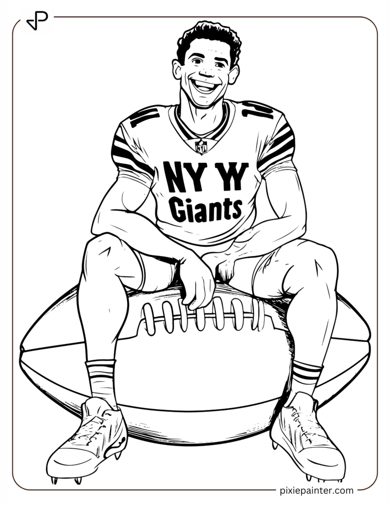 NY Giants Player Sitting on a Football