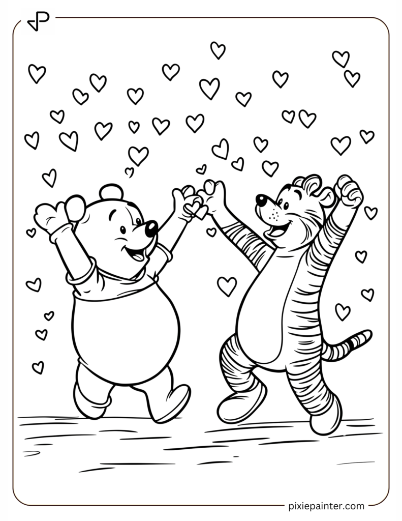 20. Pooh And Tigger Dancing With Heart Confetti