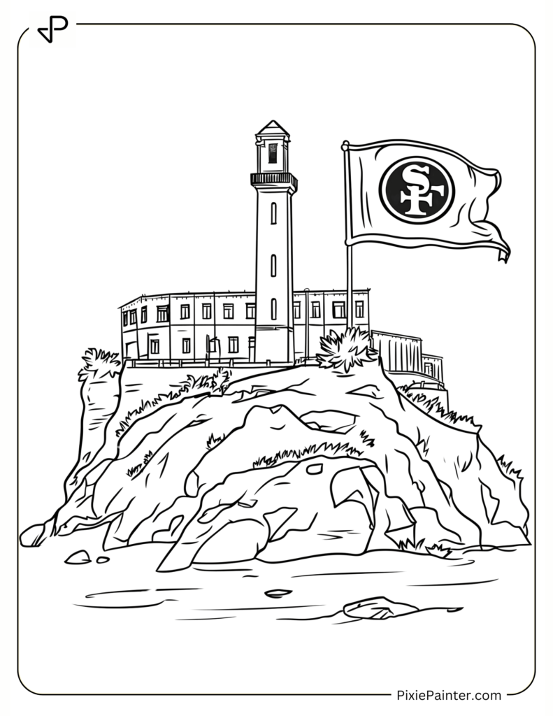 Alcatraz Island Displaying a Bold 49ers Banner