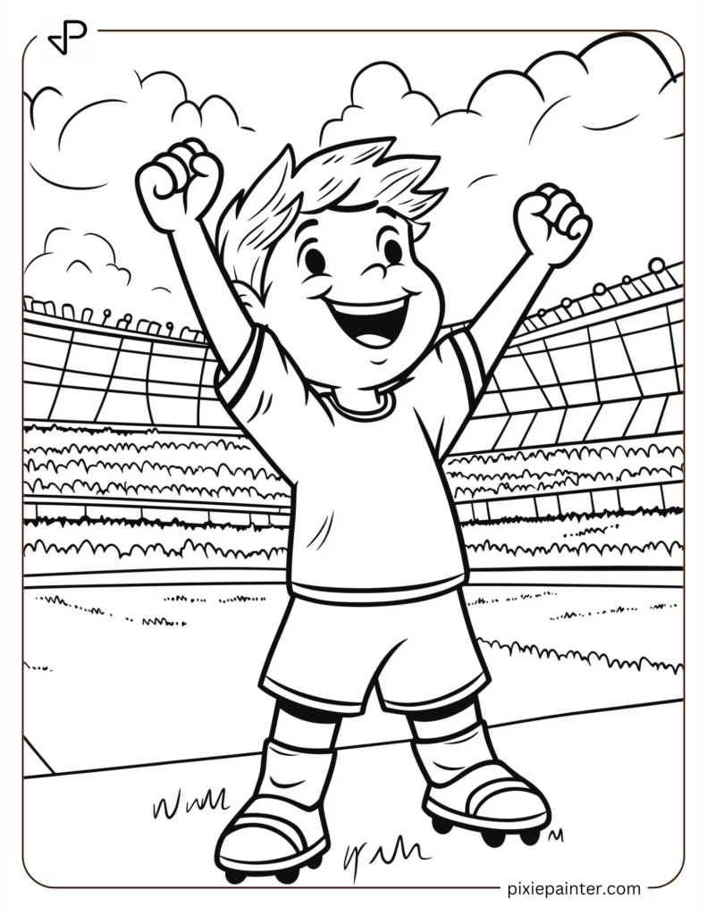 Player Celebrating a Goal – Cartoon footballer raising hands in victory