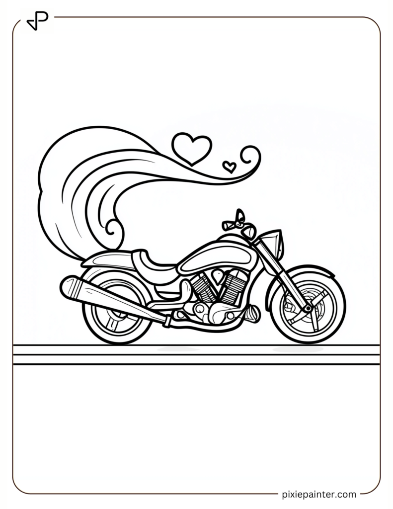 Valentines day coloring pages for boys of Racing Motorbike with Love Trails