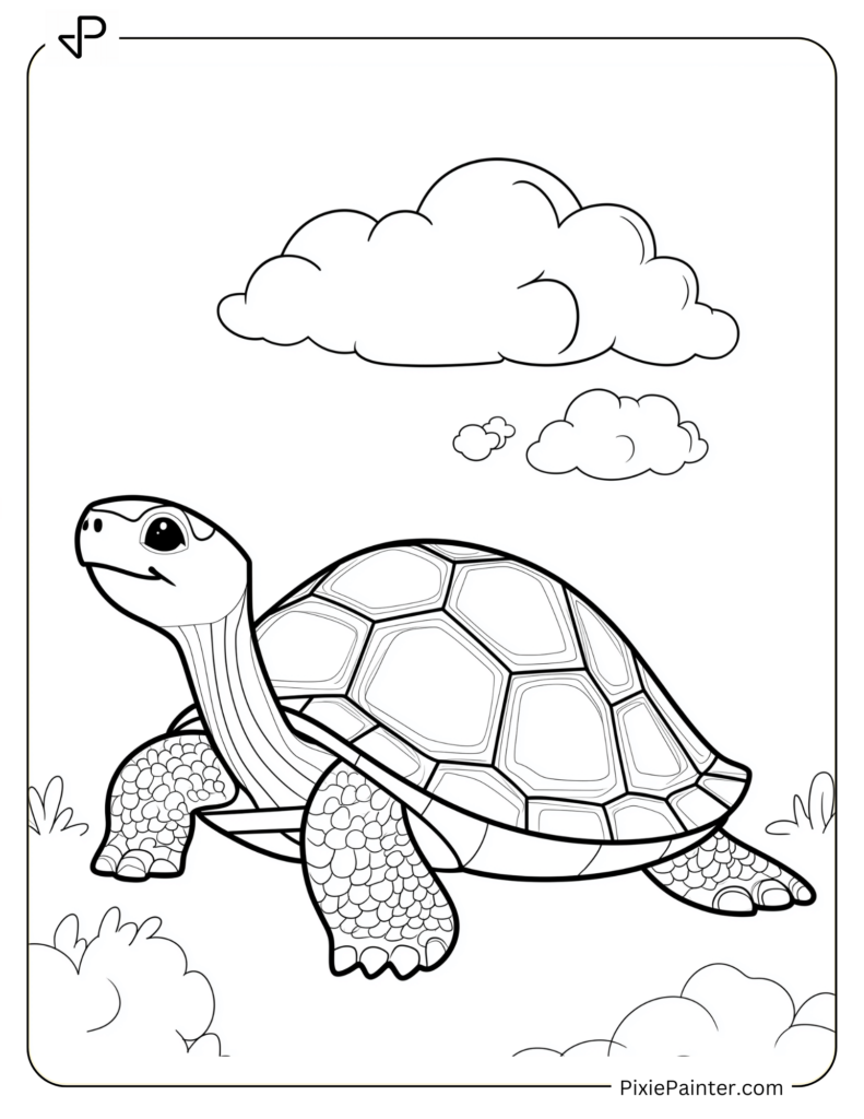 Tortoise Coloring Pages of Thoughtful Tortoise Looking at the Clouds