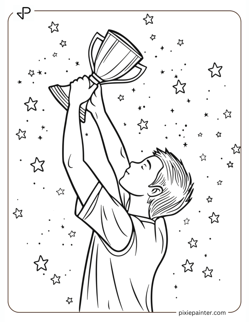 22. Football Player Lifting a Trophy with Sparkling Stars