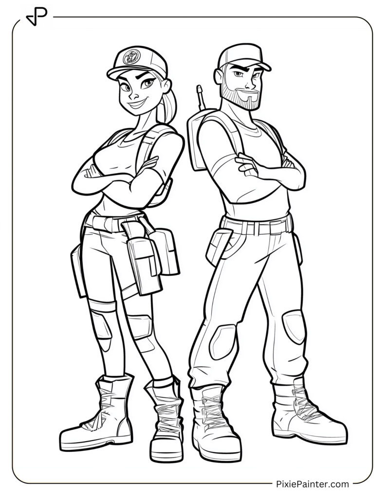 Fortnite Characters Coloring Pages of Renegade Raider and Jonesy as a Duo