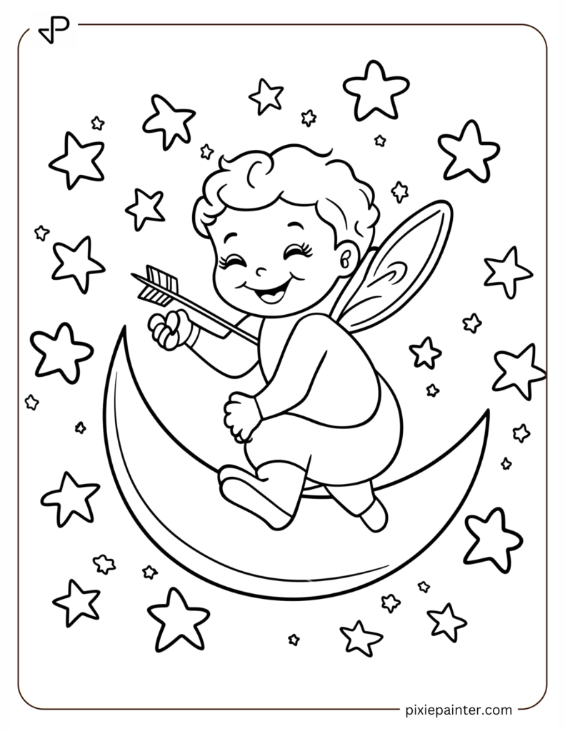 22. Smilling Baby Cupid Sitting On Moon