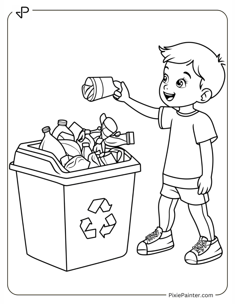 Child Throwing Trash into Recycling Bin