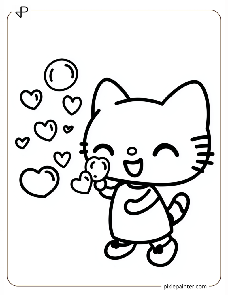 Hello Kitty Blowing Heart Bubbles