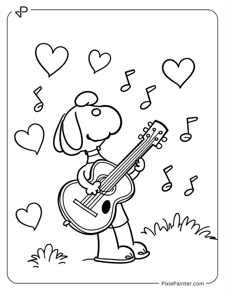 Snoopy Playing Guitar with Floating Heart NotesSnoopy Playing Guitar with Floating Heart Notes