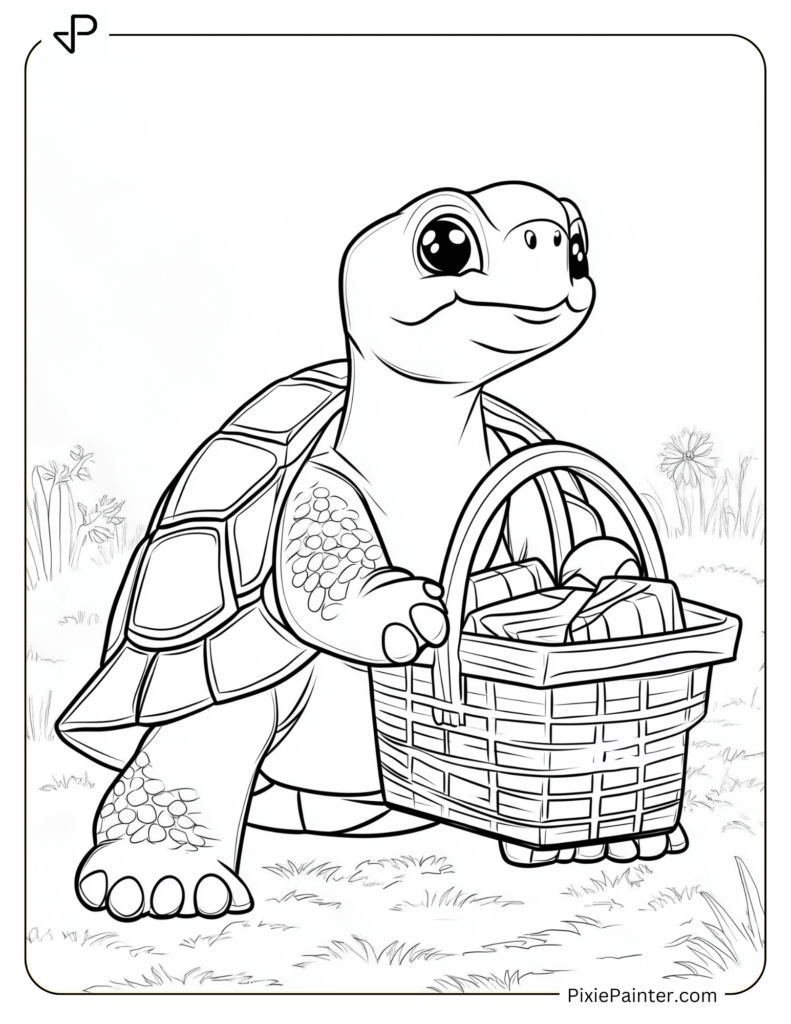 Tortoise Coloring Pages of Tortoise Carrying a Picnic Basket