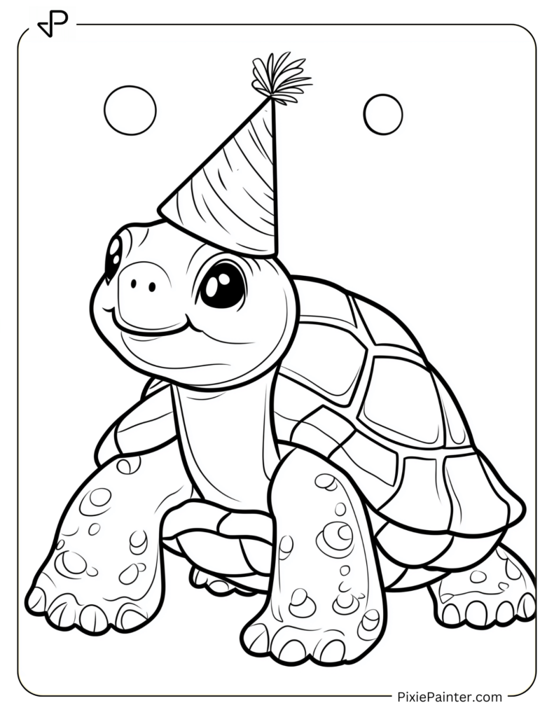 Tortoise Coloring Pages of Festive Tortoise Wearing a Party Hat