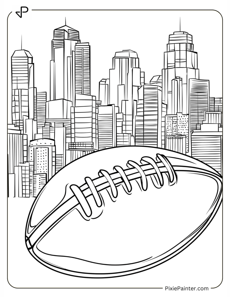 Coloring Page - Kansas City Skyline with a Football