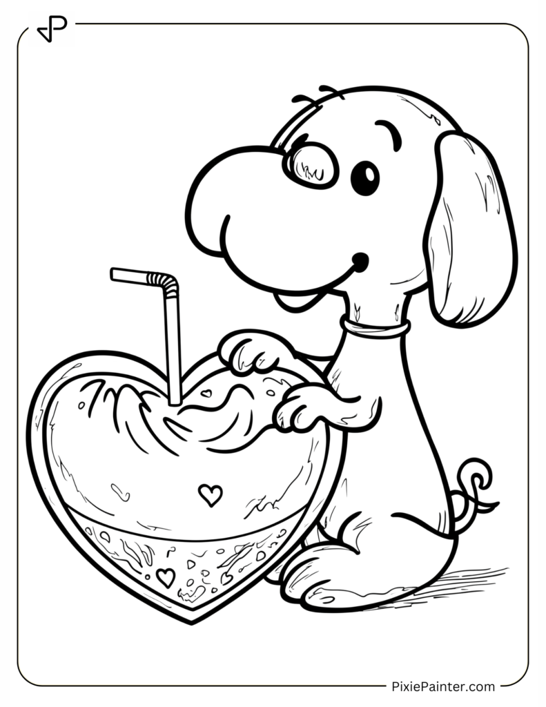 Snoopy Sipping Heart-Shaped Milkshake Happily