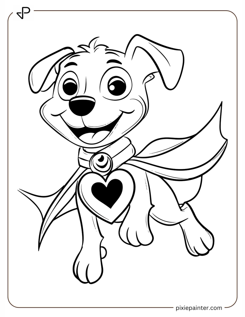 Valentines day coloring pages for boys of Superhero Dog with a Heart Cape