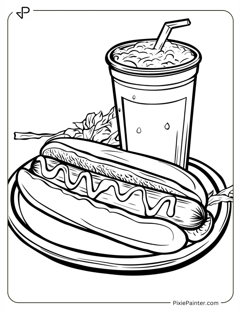 Kansas City Chiefs Coloring Page - Classic Hot Dog and Soda Combo