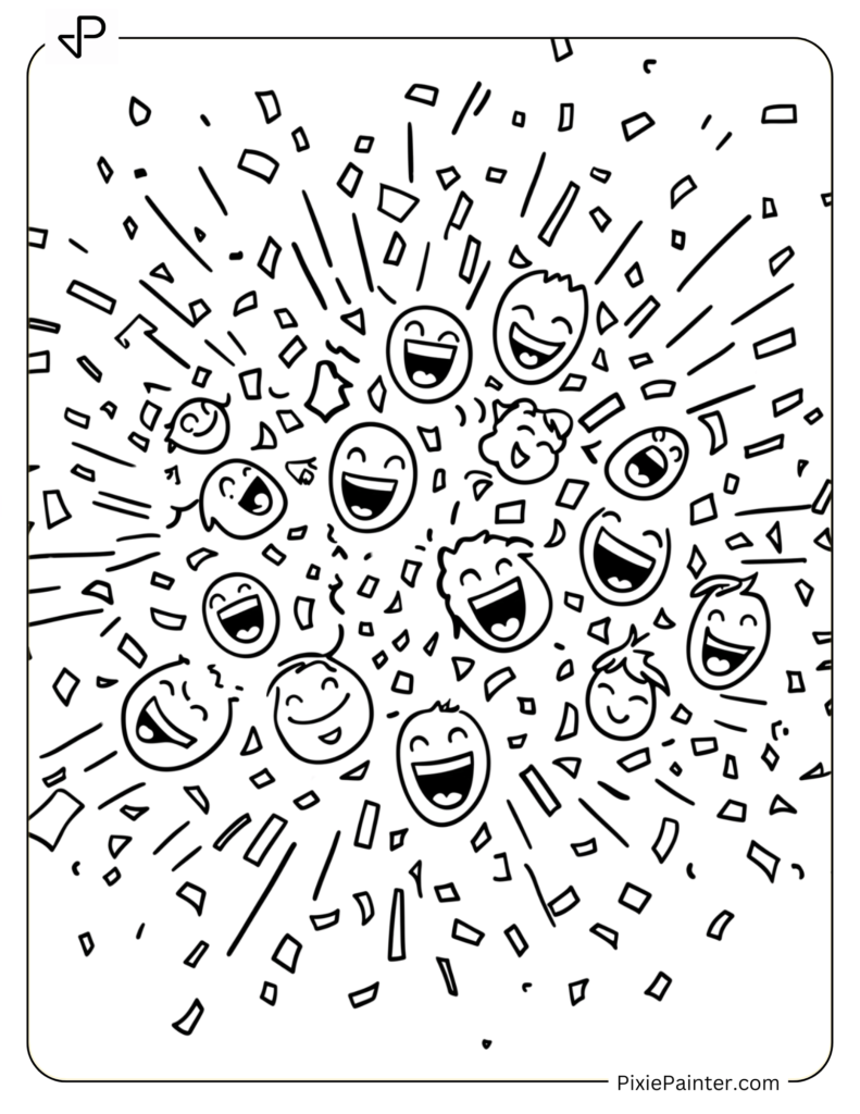 Confetti Explosion With Giggling Faces Around