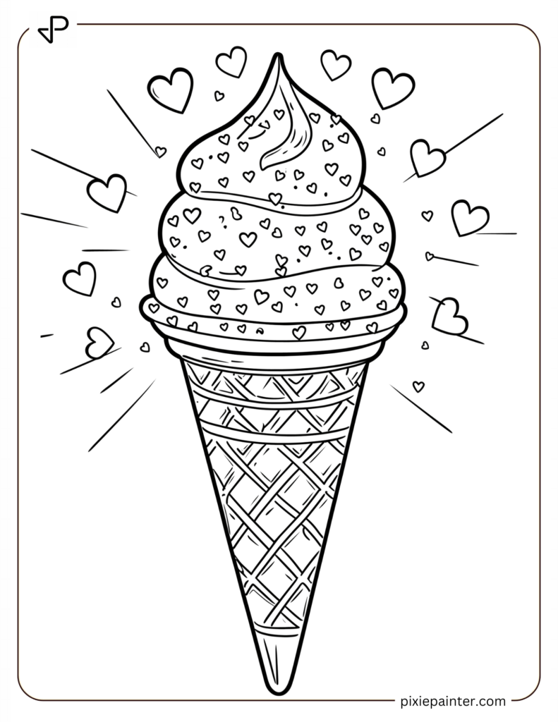 Ice Cream Cone With Heart Sprinkles