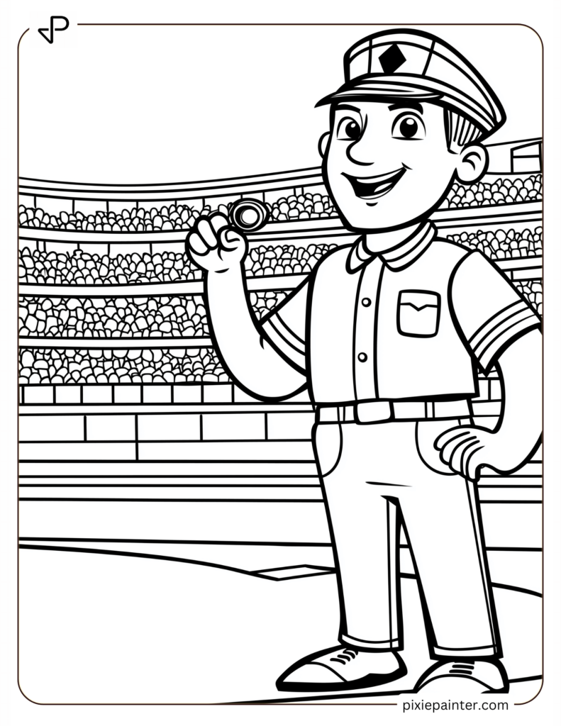 Referee Blowing Whistle – A cartoon referee officiating in the stadium