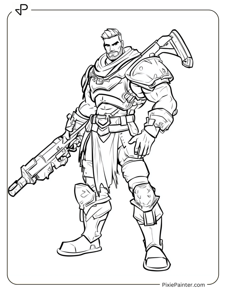 Fortnite Characters Coloring Pages of Strong Fortnite Warrior Holding a Weapon