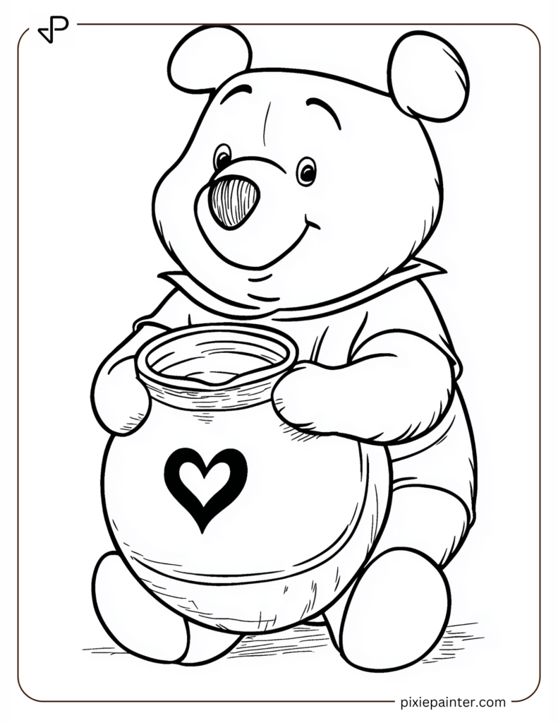 26. Winnie The Pooh Holding A Heart-Decorated Honey Pot