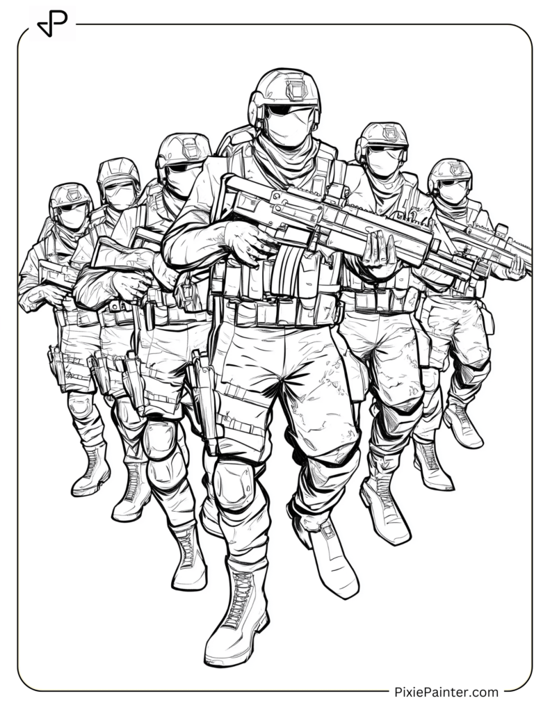 Fortnite Characters Coloring Pages of Battle-Ready Fortnite Squad in Formation